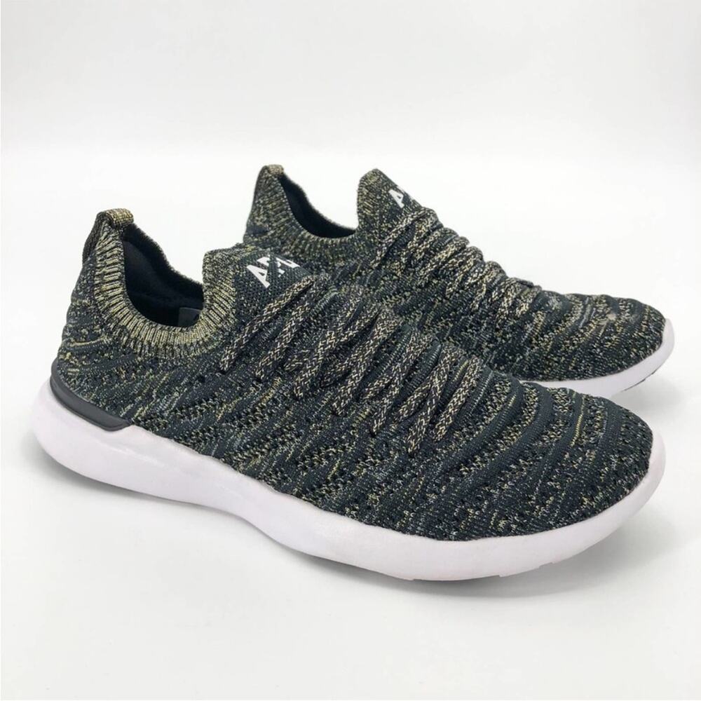 APL Techloom Wave Hybrid Black Gold Silver Pull-On Cushioned Running Shoe 7
